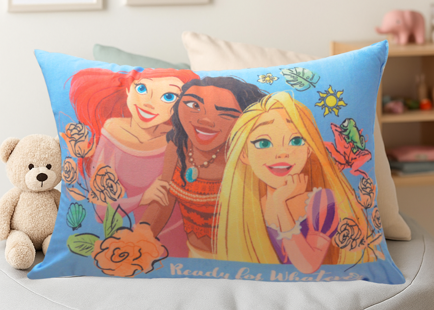 Almohada Reversible Princesas Flores