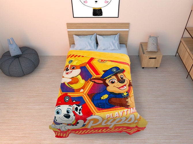 Cobertor Individual Export Silk Paw Patrol Amarillo Colchas Y Edredones