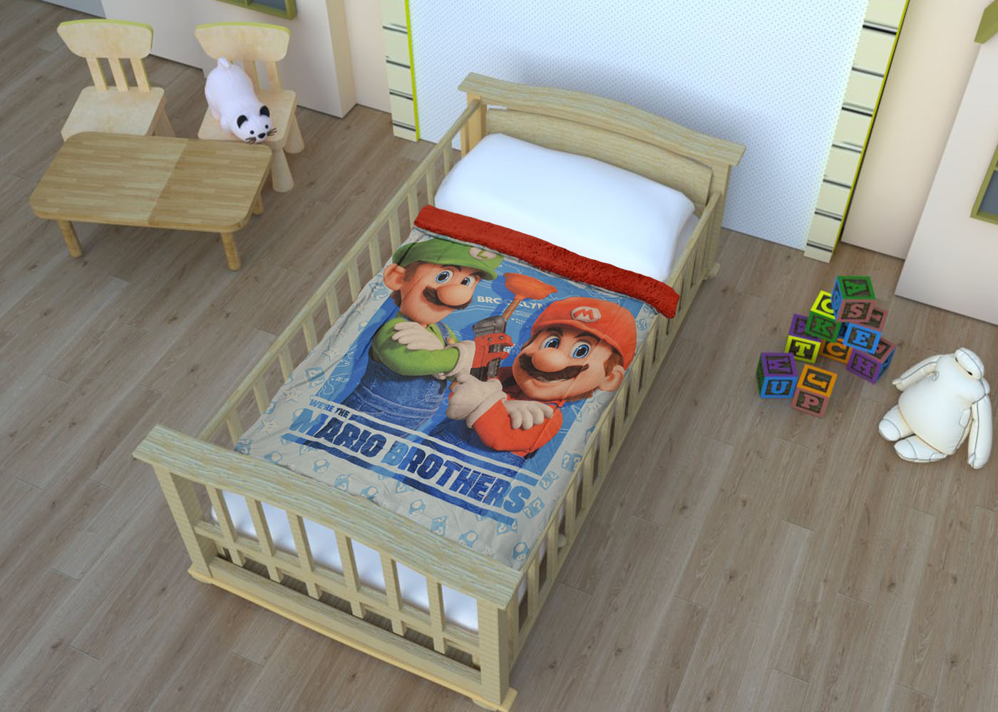 Cobertor Baby Borrego + Shape Baby Mario Bros Azul