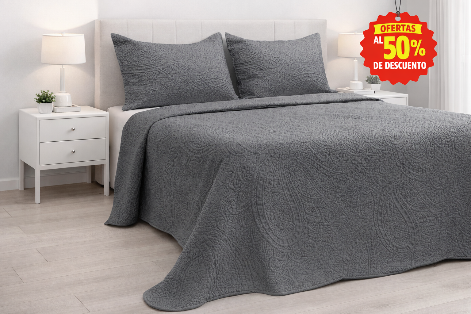 Colcha King Size Matt Satín Gris Oxford