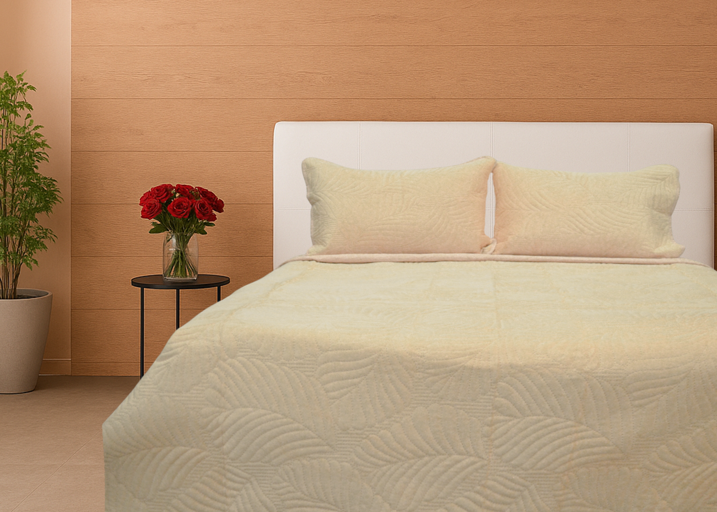 Colcha Durazno Matrimonial Beige