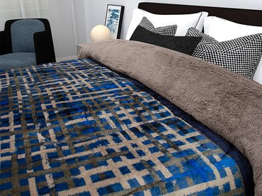 Edredón Borrego Condesa King Size Cuadros Gris y Azul
