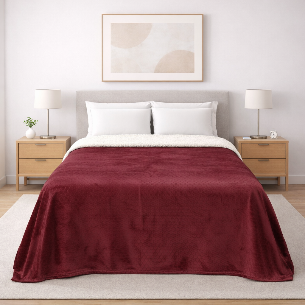 Cobertor Silk Embozado Matrimonial Rojo Panal Cobertor