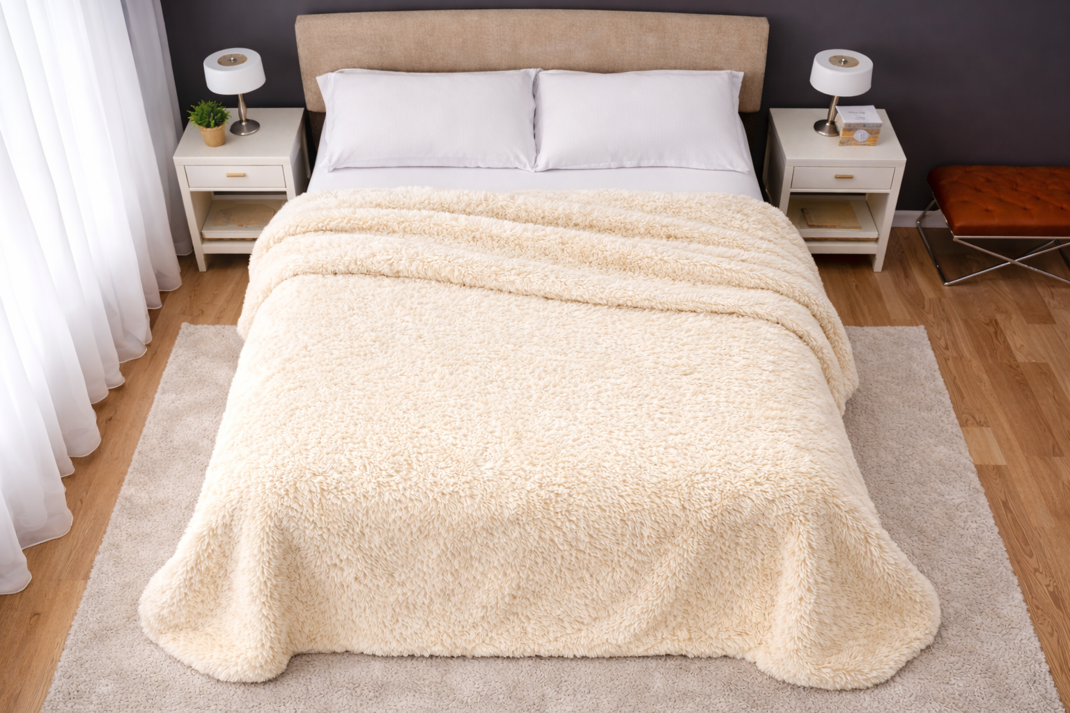 Colcha Peluda Bonded Sobrecamero Hueso