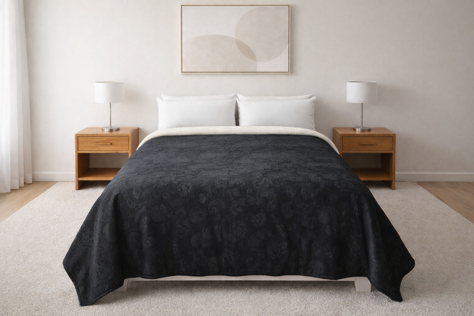 Cobertor Silk Embozado Matrimonial Negro Paisley Cobertor
