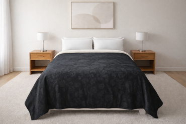 Cobertor Silk Embozado Matrimonial Negro Paisley Cobertor