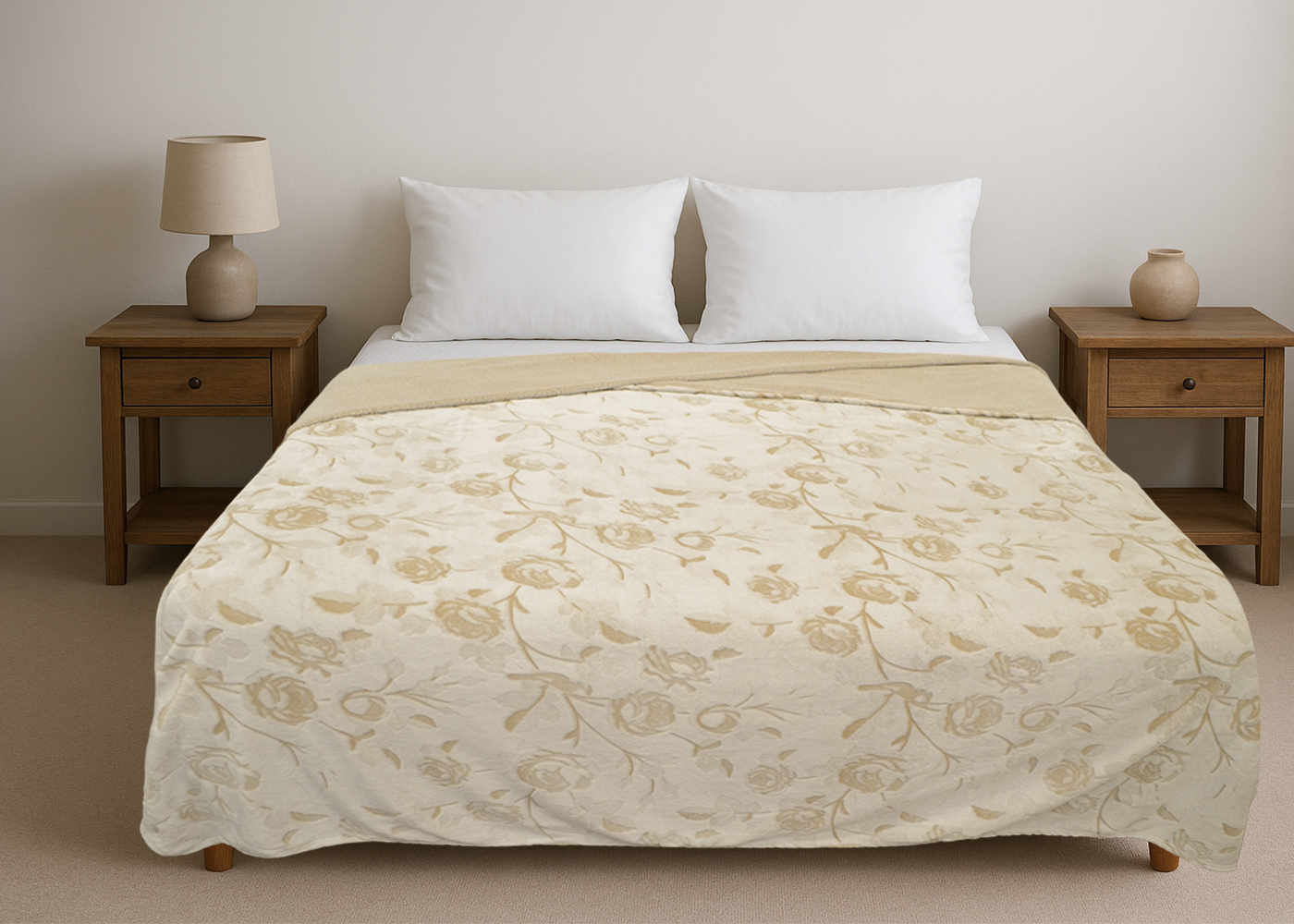 Cobertor Nevado Matrimonial Flores Beige