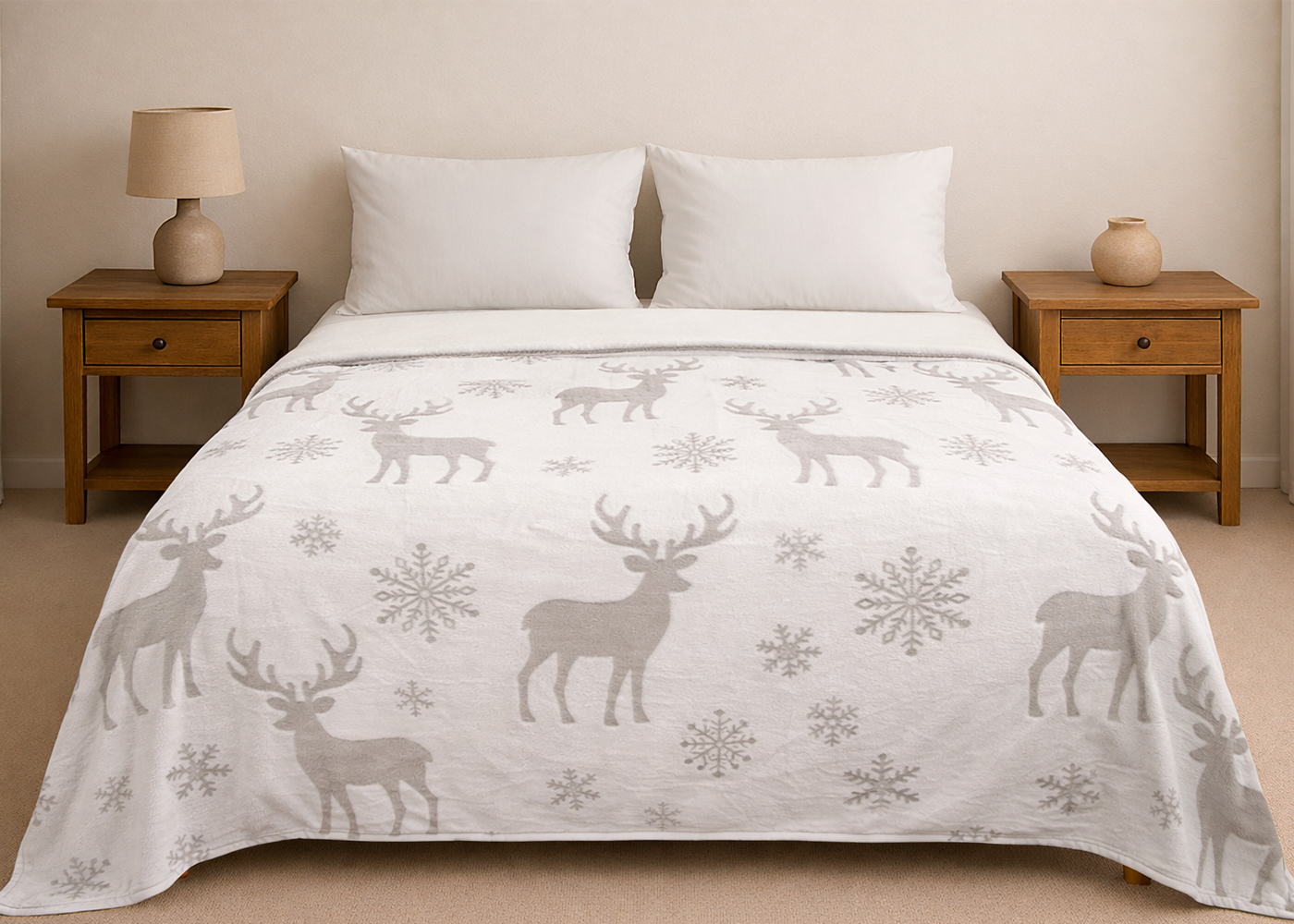 Cobertor Nevado Matrimonial Ciervo Gris