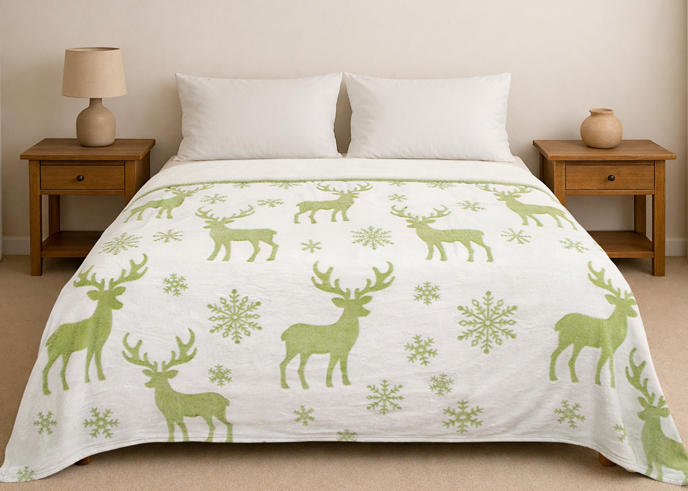 Cobertor Nevado Matrimonial Ciervo Verde