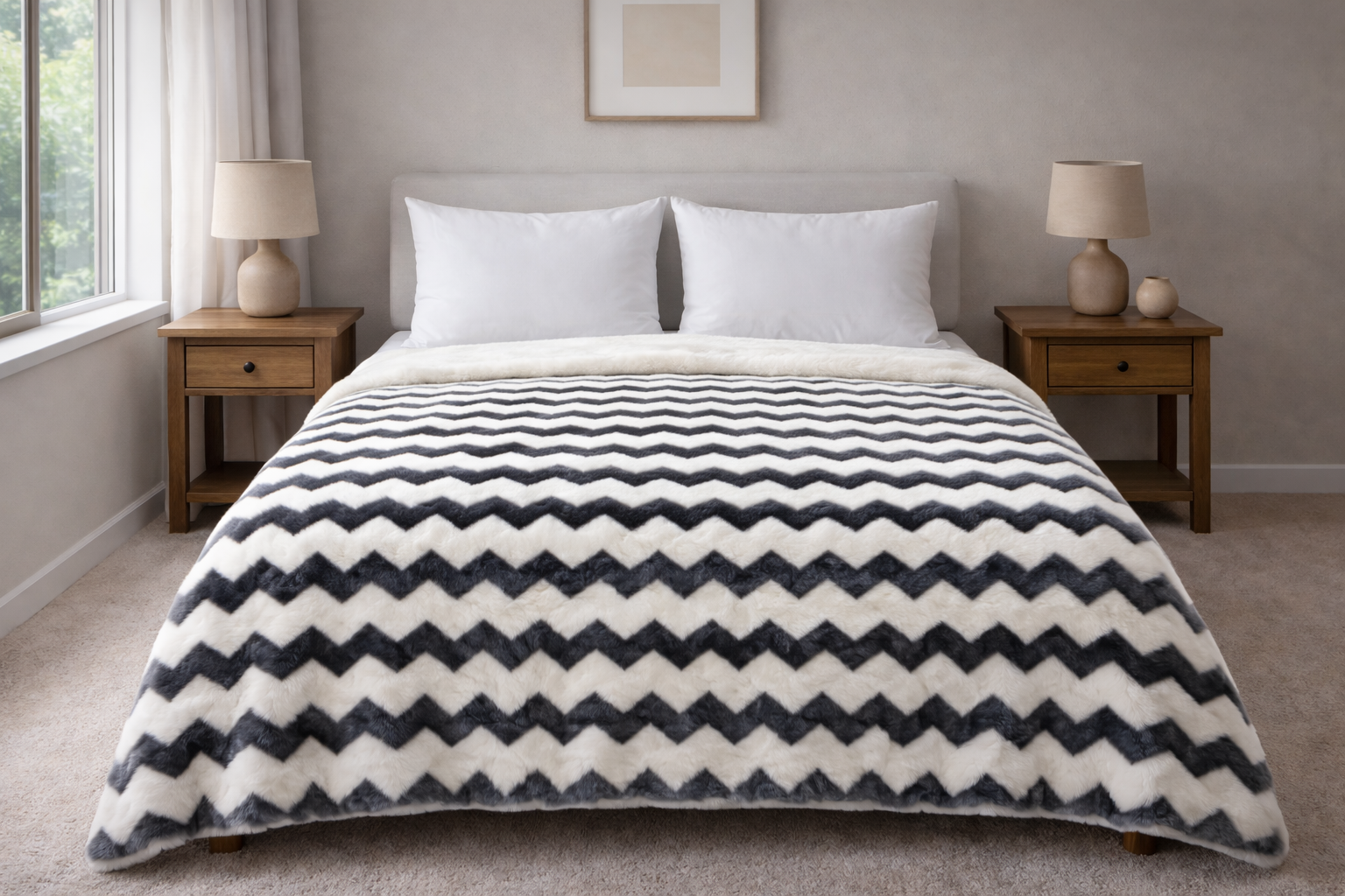 Cobertor Nevado Matrimonial Zigzag Negro