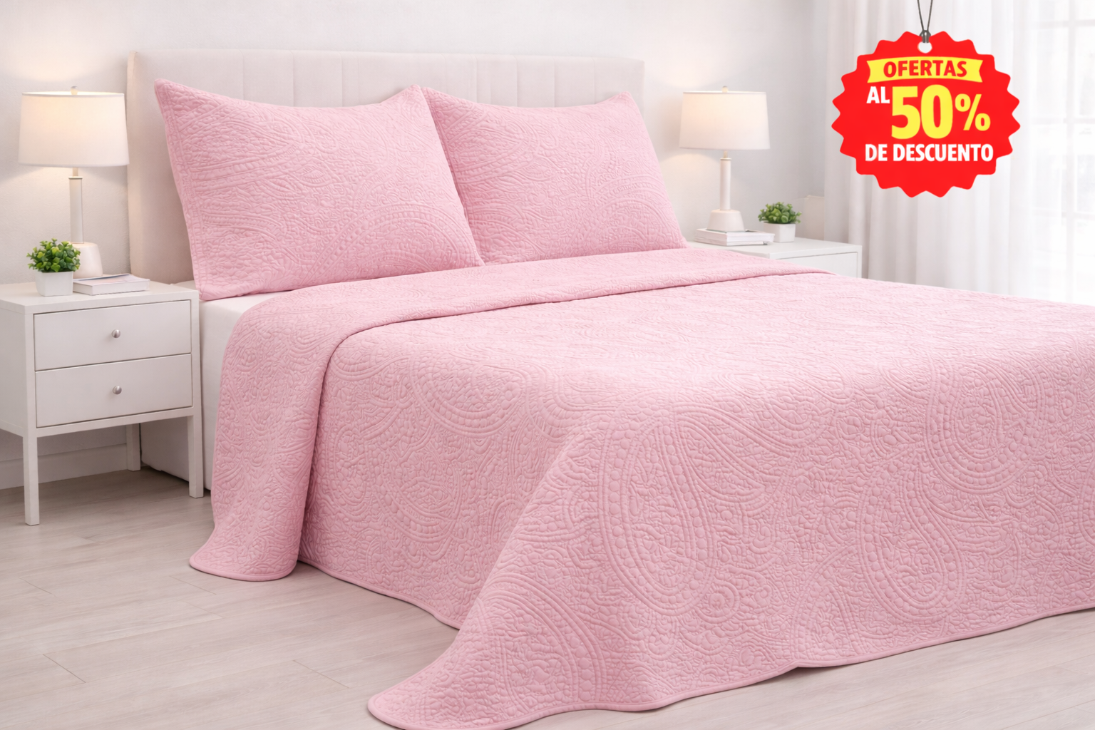 Colcha King Size Matt Satín Rosa