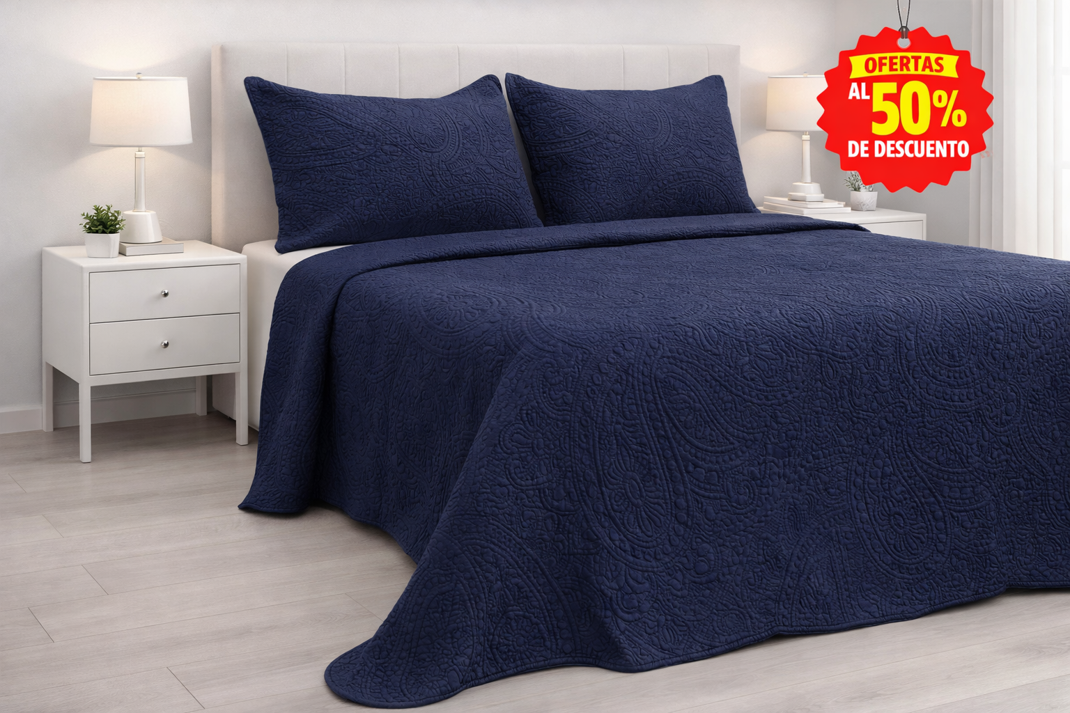 Colcha King Size Matt Satín Navy