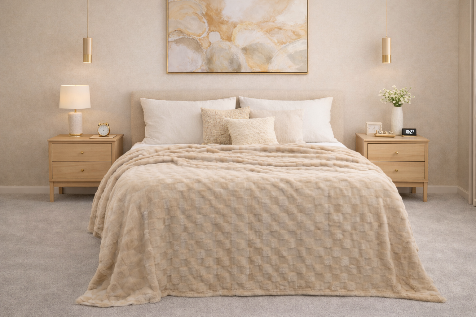 Cobertor Milk Flannel Matrimonial Beige