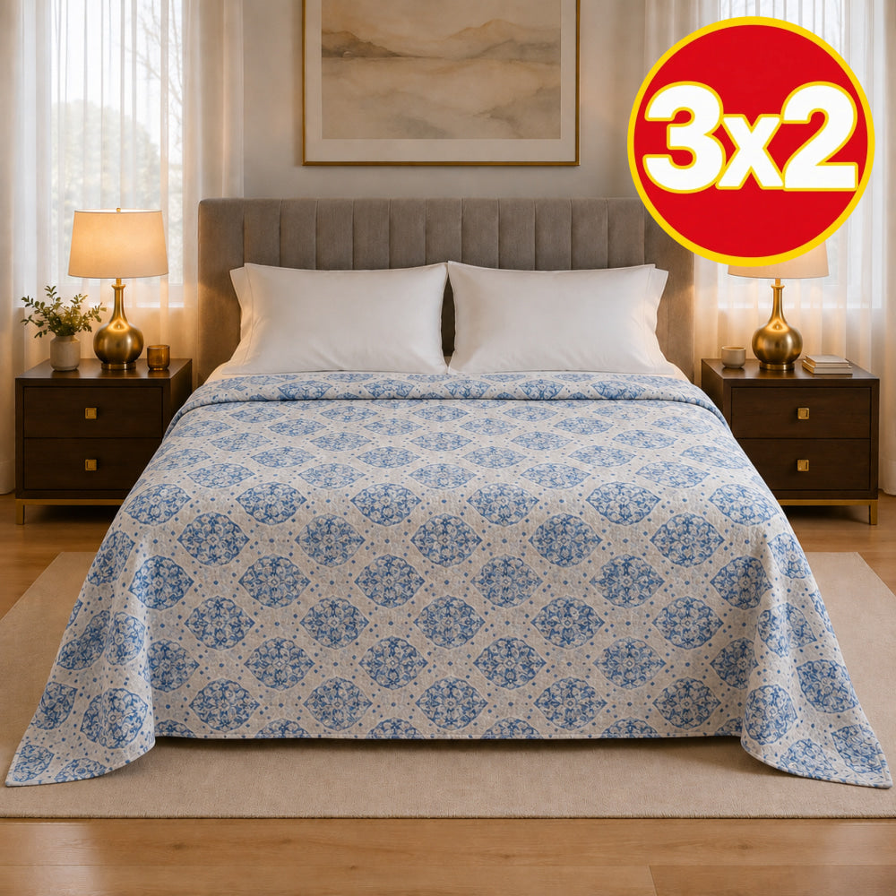 Cobertor Silk Estampado Matrimonial Damasco Azul - Cobertor
