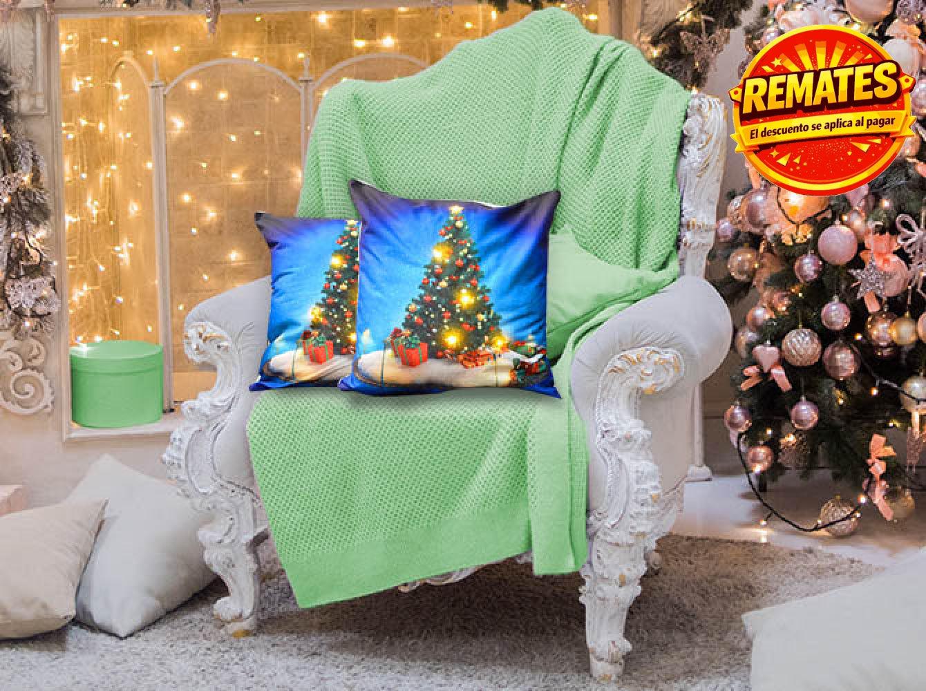 Cojín Con Luz Navideño Árbol y Tren Cojin