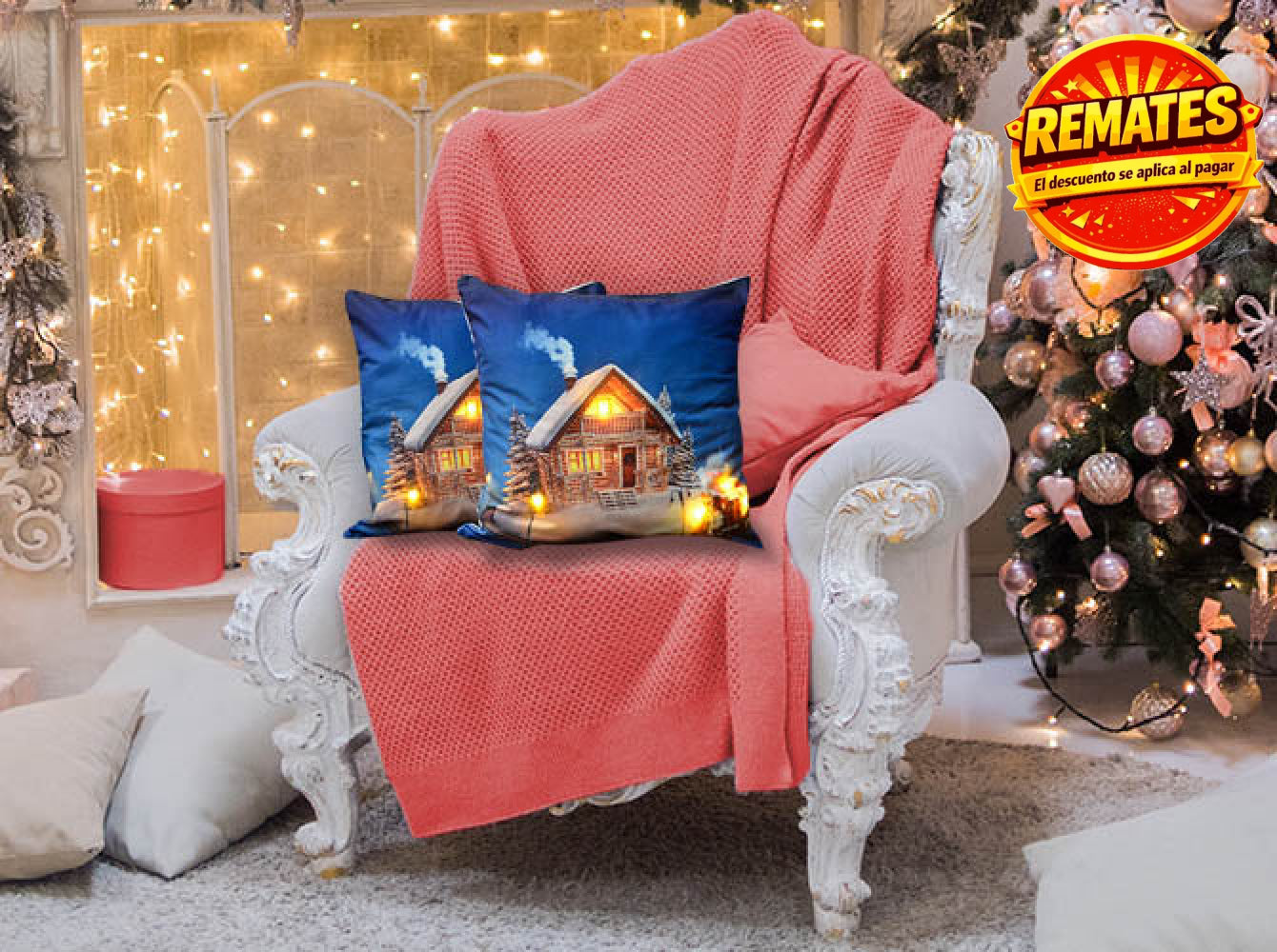 Cojín Con Luz Navideño Cabaña Cojin