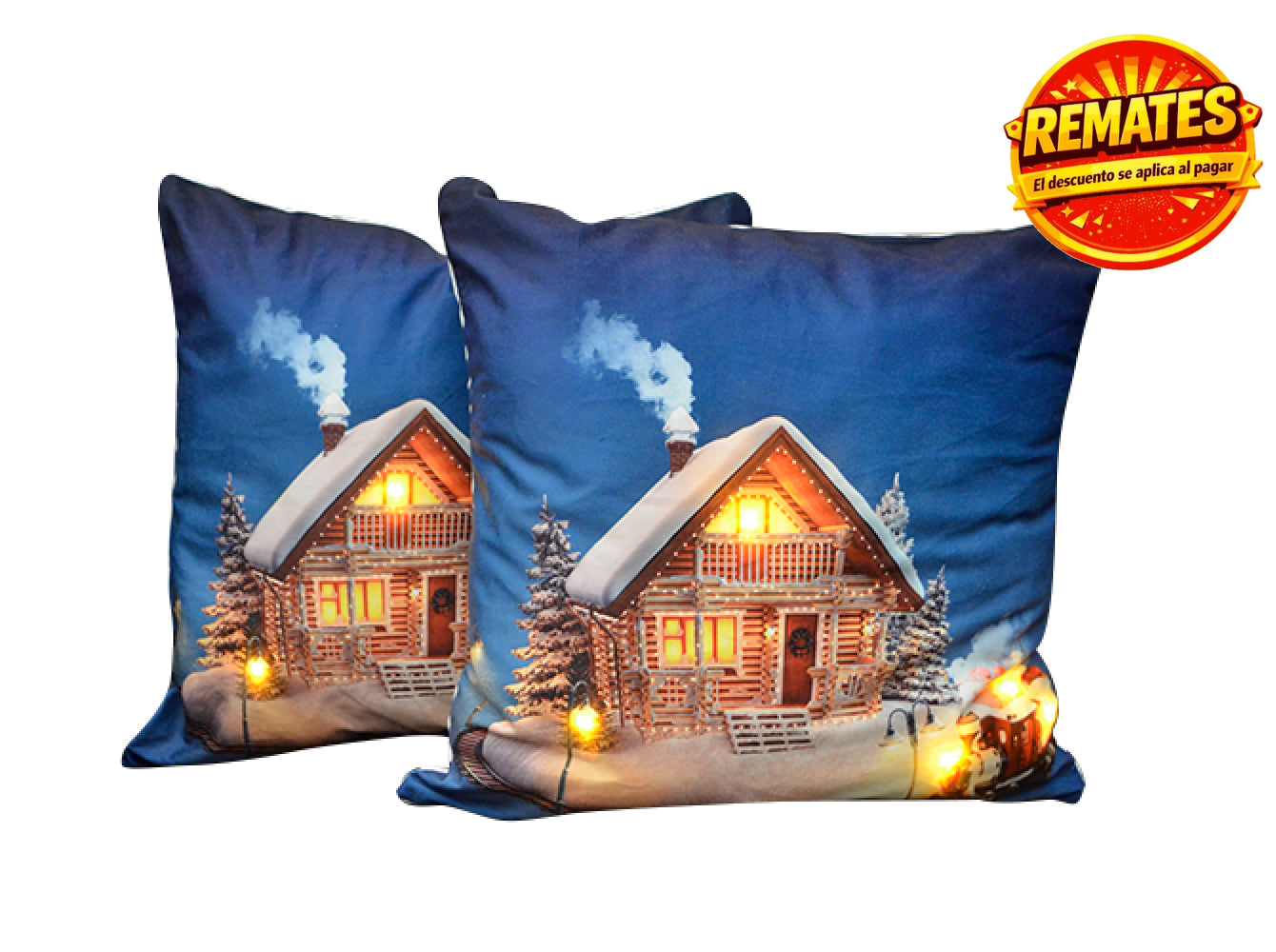 Cojín Con Luz Navideño Cabaña Cojin