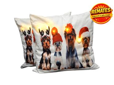 Cojín Con Luz Navideño Perritos Cojin