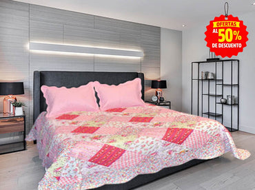 Colcha Cotash King Size Parches Rosa Colchas