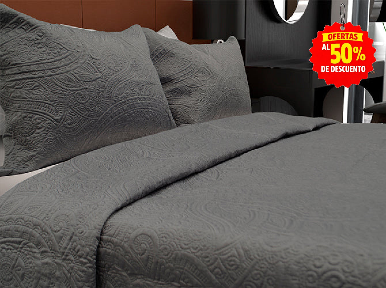 Colcha King Size Matt Satín Gris Oxford Colchas