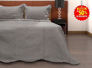 Colcha Matrimonial Matt Satín Gris Colchas