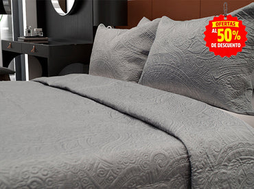 Colcha Matrimonial Matt Satín Gris Colchas