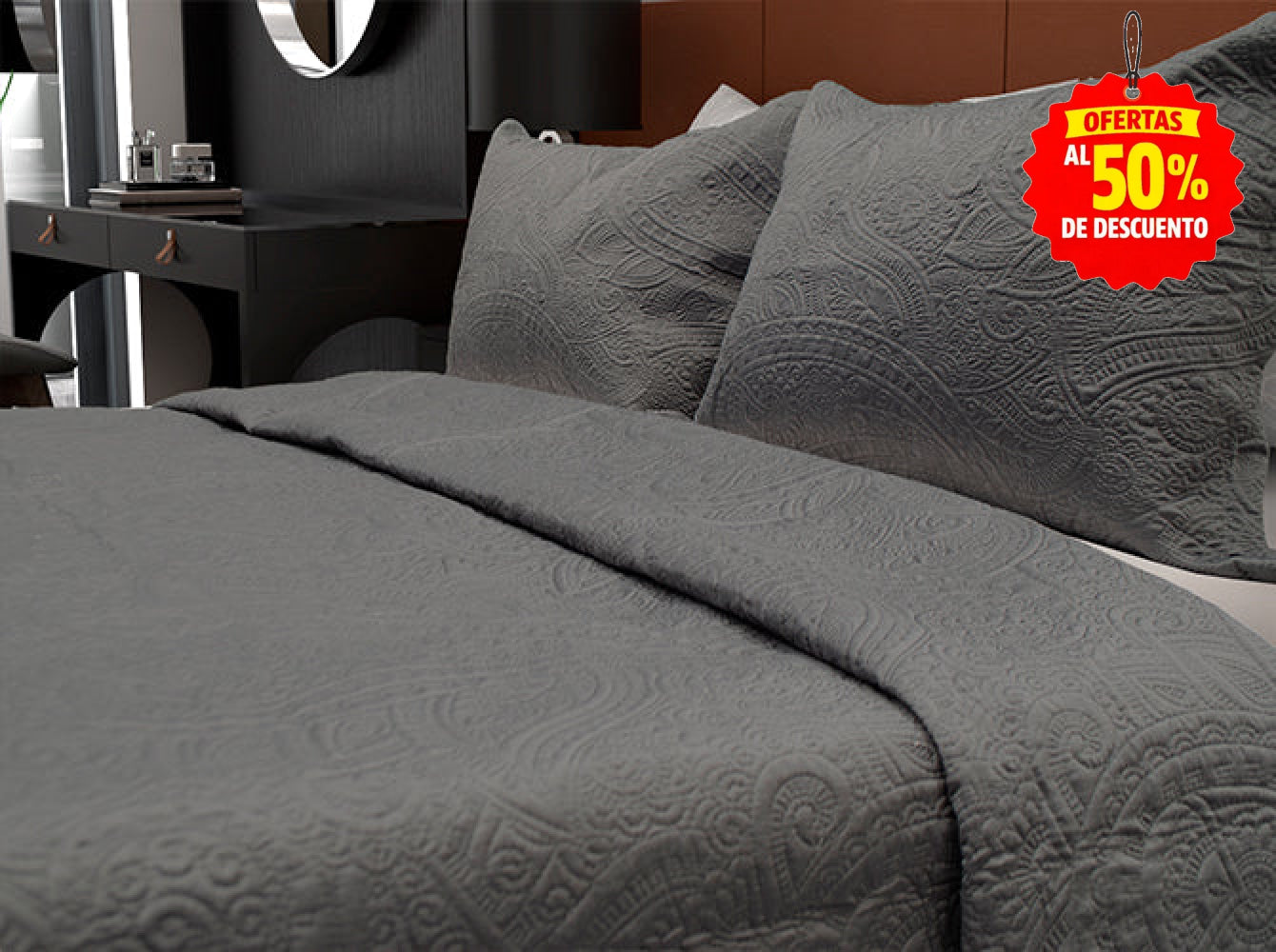 Colcha Matrimonial Matt Satín Gris Oxford Colchas