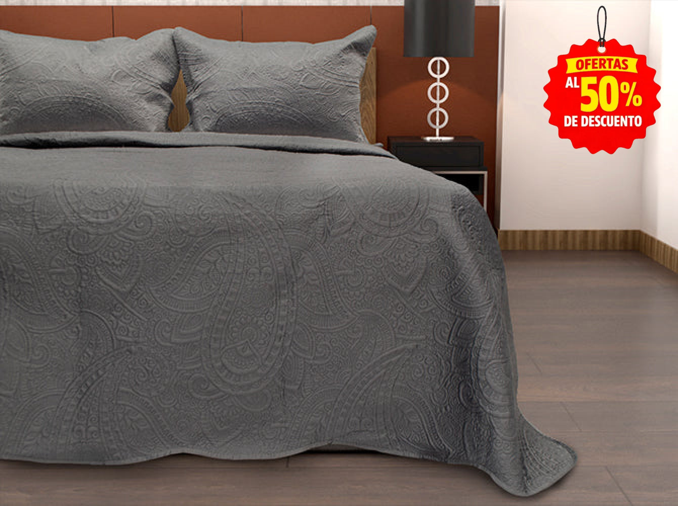 Colcha Matrimonial Matt Satín Gris Oxford Colchas