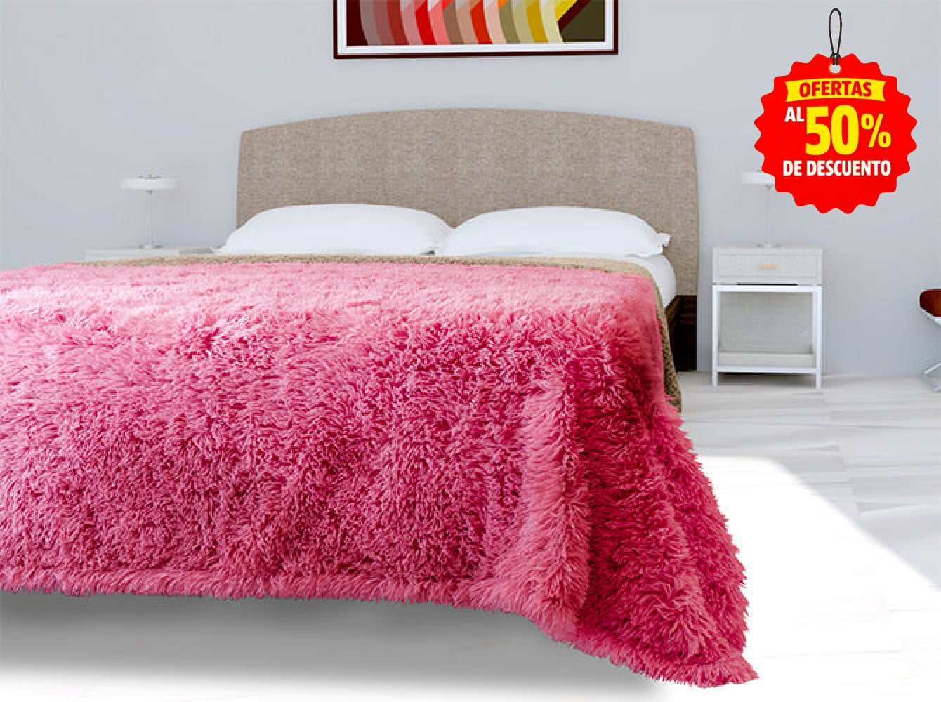 Colcha Peluda Bonded Sobrecamero Fucsia Colcha