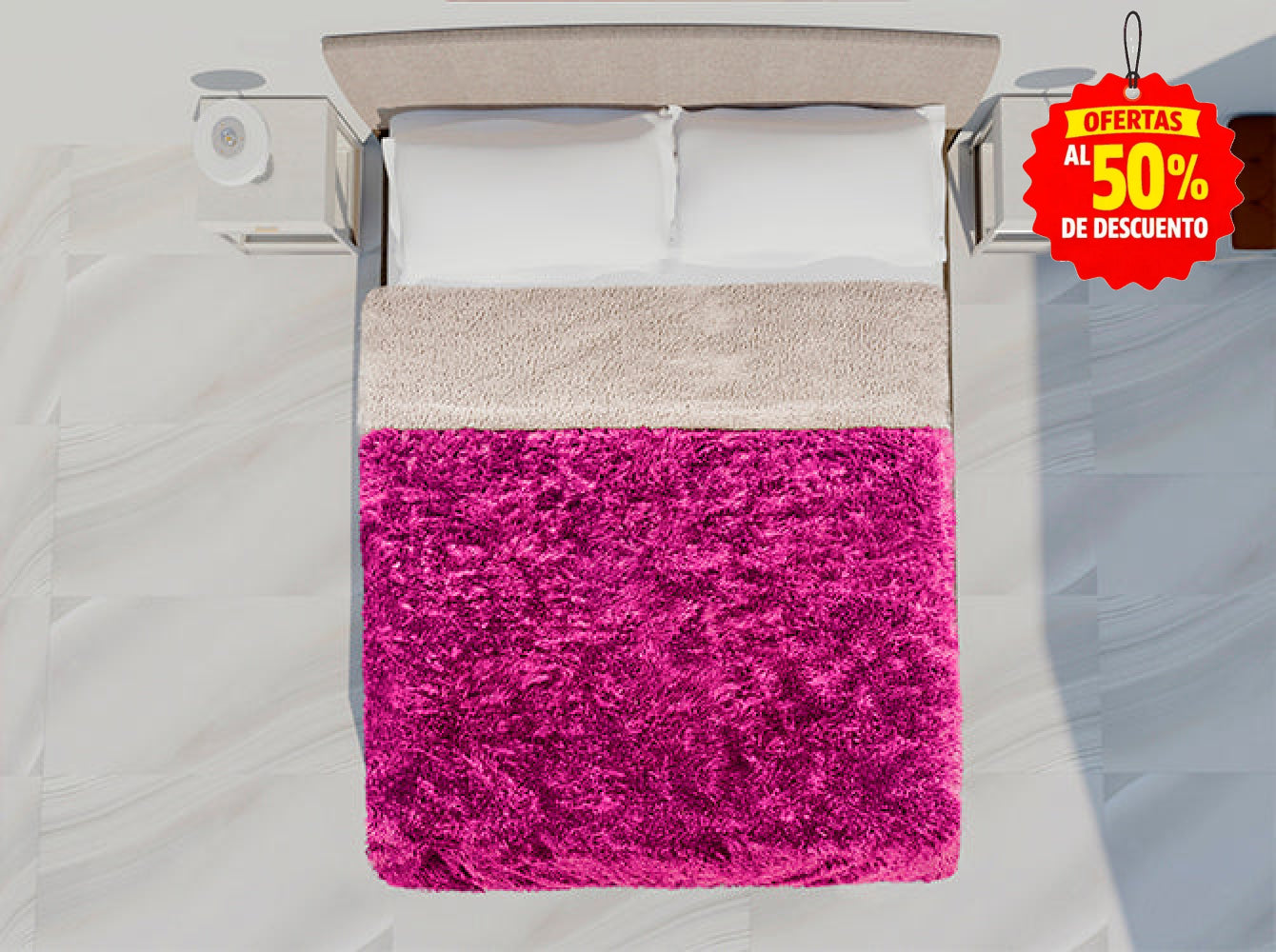Colcha Peluda Bonded Sobrecamero Fucsia Colcha