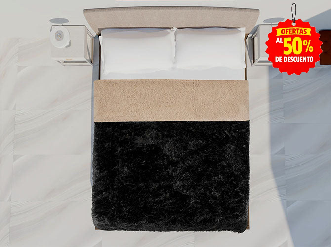 Colcha Peluda Bonded Sobrecamero Negro