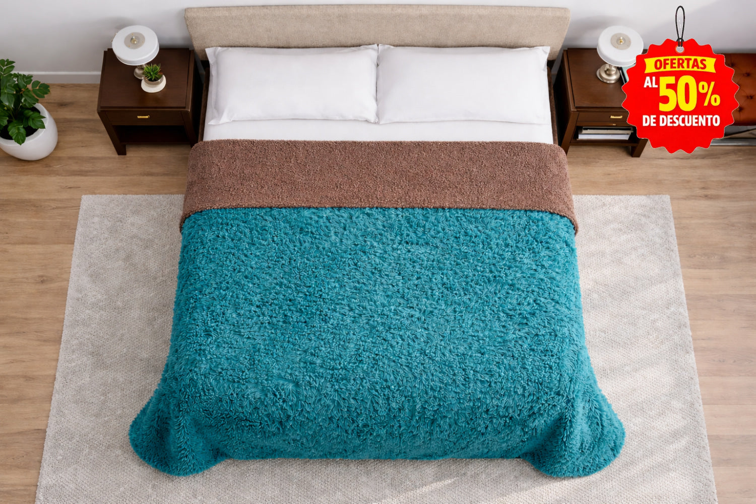 Colcha Peluda Bonded Sobrecamero Turquesa Colcha