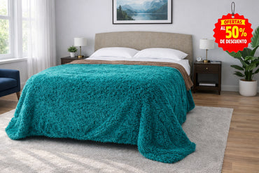 Colcha Peluda Bonded Sobrecamero Turquesa Colcha