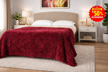 Colcha Peluda Bonded Sobrecamero Vino Colcha