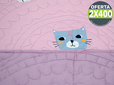 Edrecolcha Croasant Sobrecamero Gatos Rosa Palo Colchas