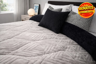 Edredón Borrego Condesa Matrimonial Rombos Gris y Negro Edredones