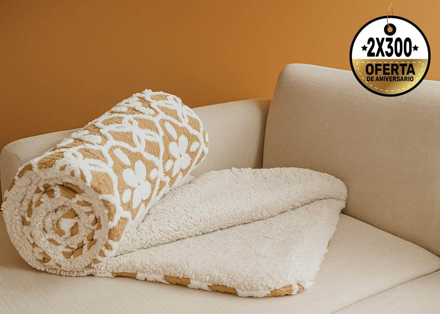 Frazada Tufted Bicolor Café con Blanco Frazada