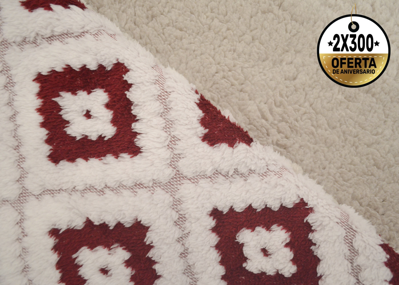 Frazada Tufted Bicolor Rojo con Blanco Frazada
