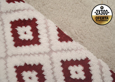 Frazada Tufted Bicolor Rojo con Blanco Frazada