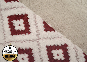 Frazada Tufted Bicolor Rojo con Blanco Frazada