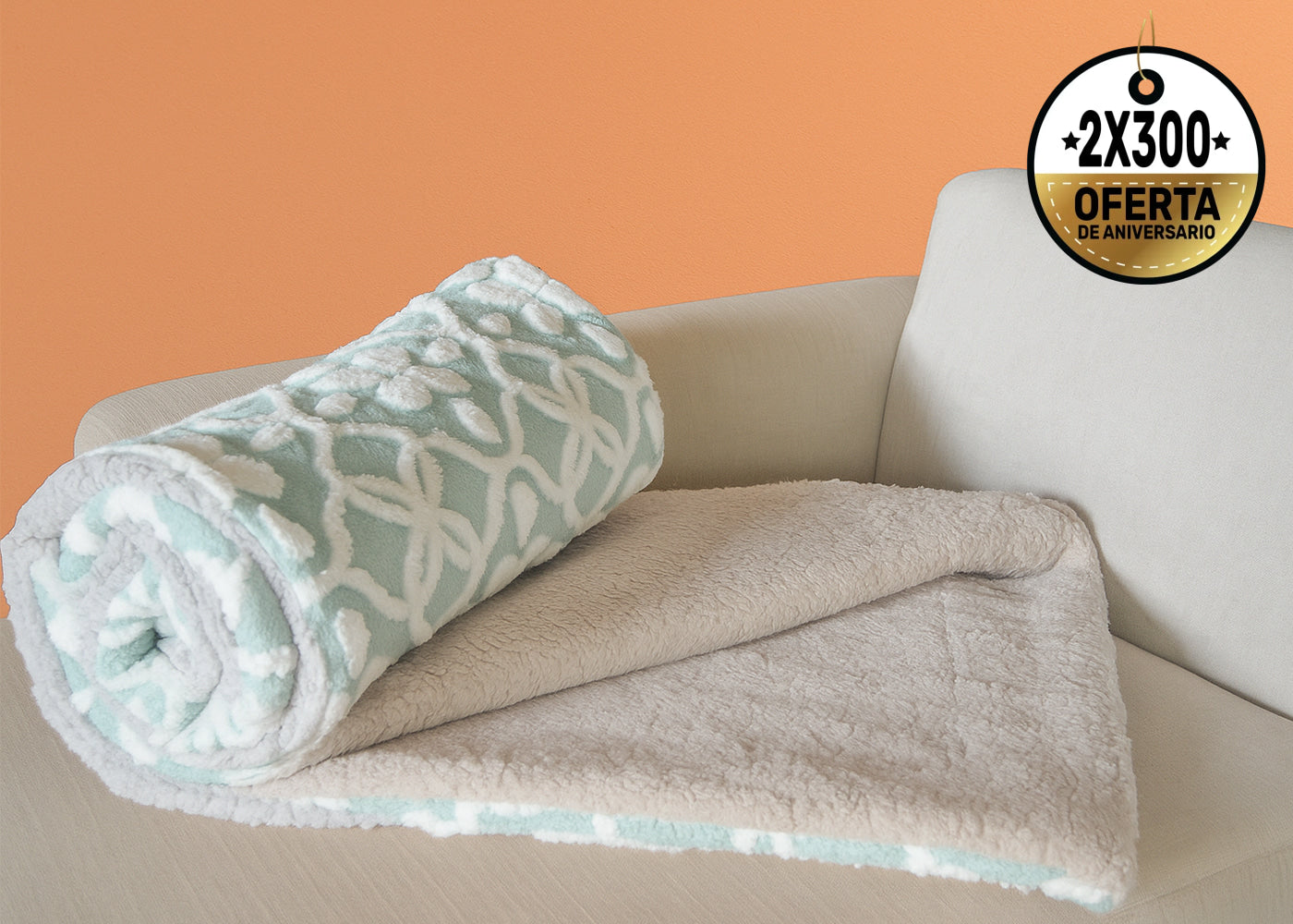 Frazada Tufted Bicolor Turquesa con Blanco Frazada