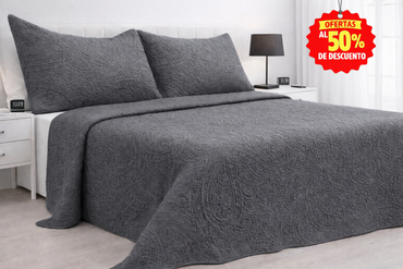 Colcha Matrimonial Matt Satín Gris Oxford