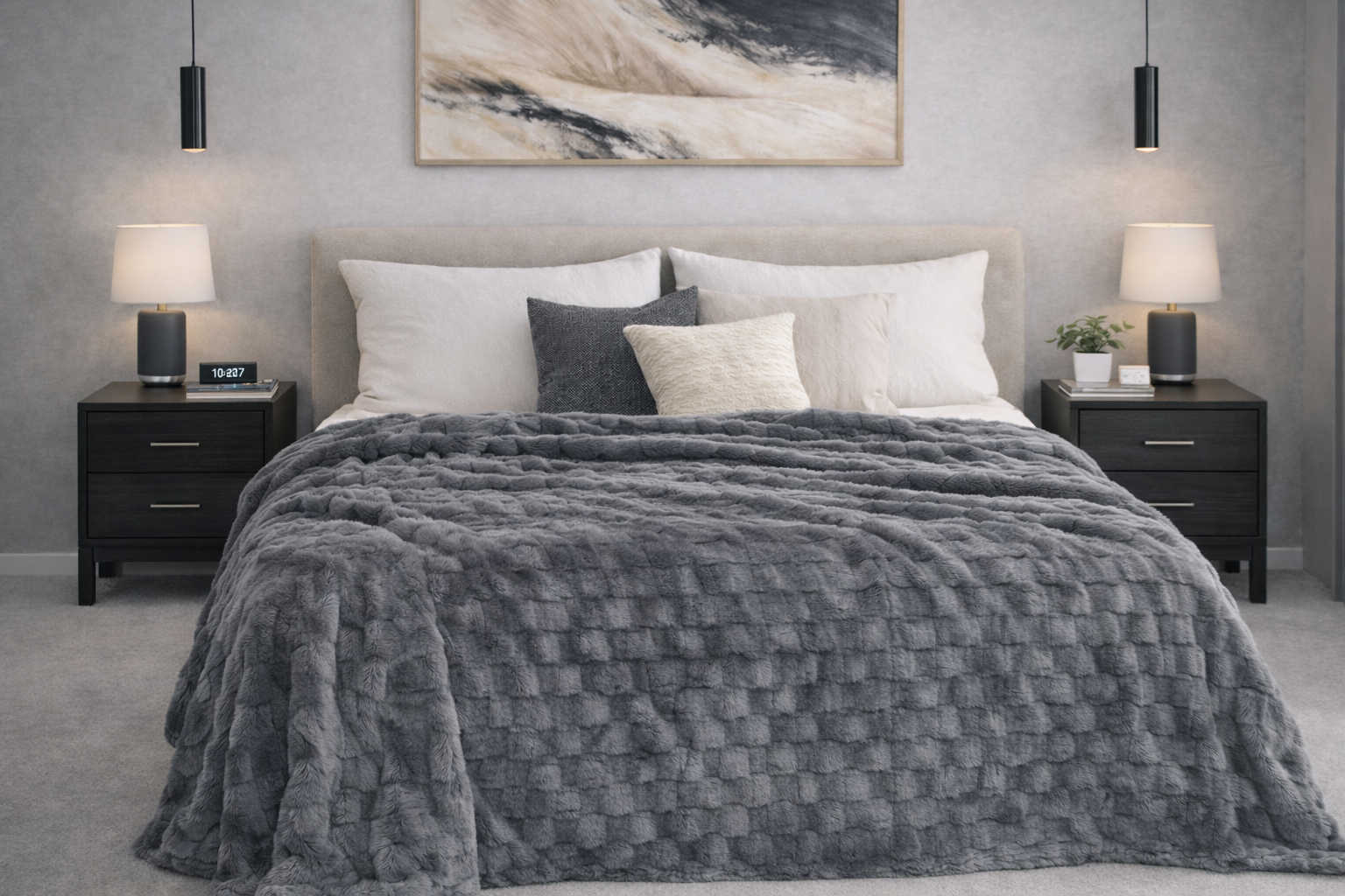 Cobertor Milk Flannel Matrimonial Gris