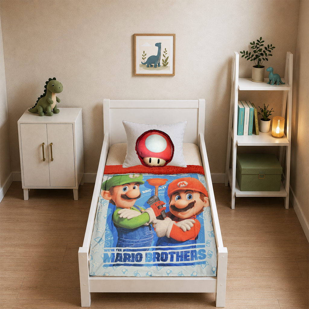Cobertor Baby Borrego + Shape Baby Mario Bros Azul