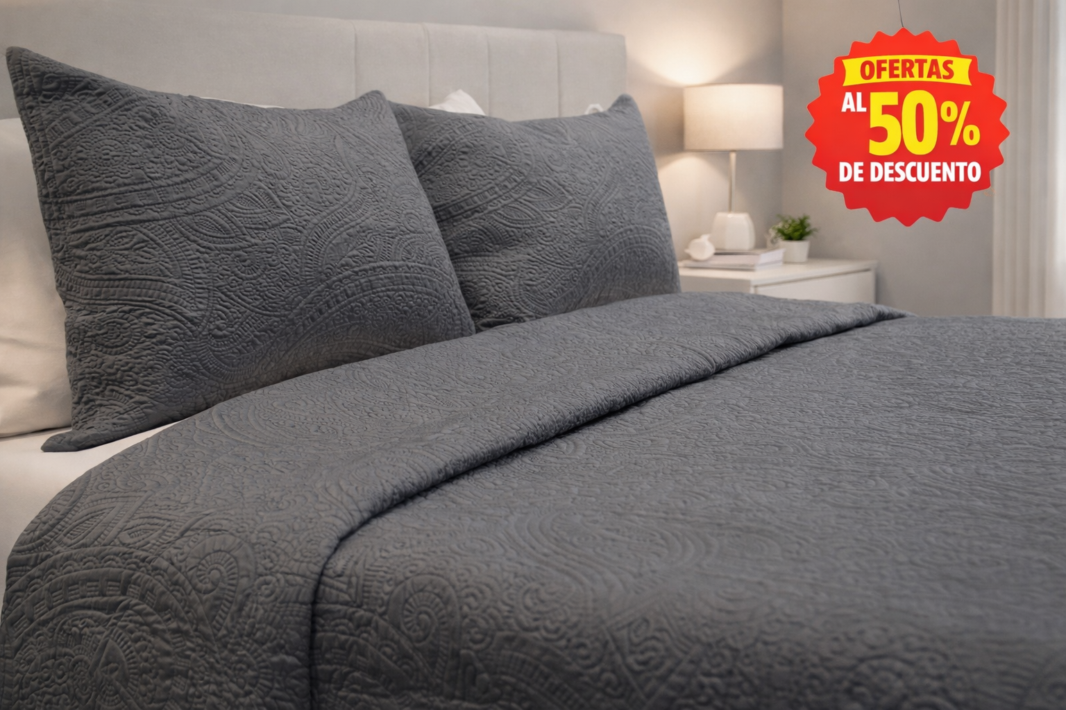 Colcha King Size Matt Satín Gris Oxford