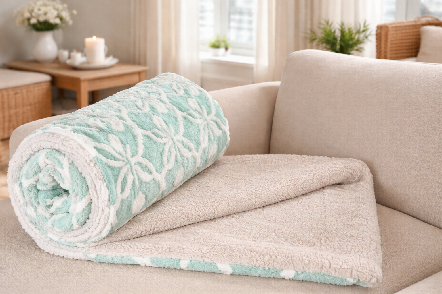 Frazada Tufted Bicolor Turquesa con Blanco