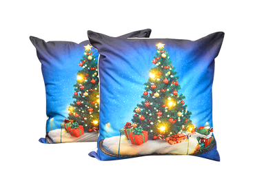 Cojín Con Luz Navideño Árbol y Tren