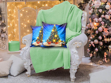 Cojín Con Luz Navideño Árbol y Tren