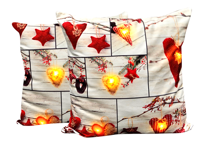 Cojín Con Luz Navideño Corazones