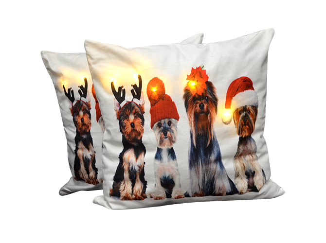Cojín Con Luz Navideño Perritos